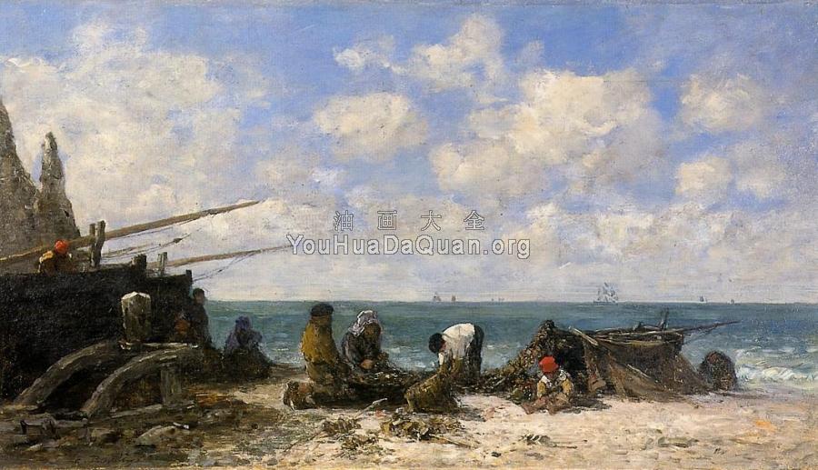 Etretat, Fishermen on the Beach - 尤金·布丹